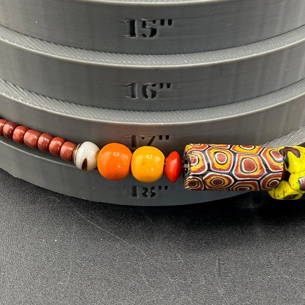 Vintage Beaded Glass Necklace Millefiori Orange Yellow Red‎ 18" READ - Picture 7 of 8